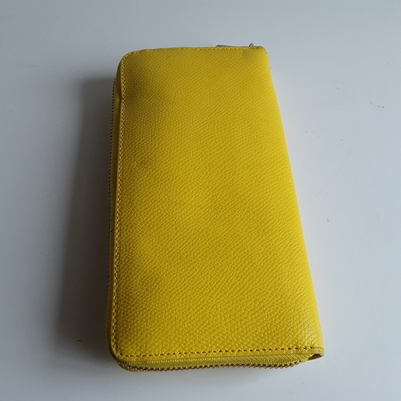 Coach Yellow Crossgrain Leather Full Zip Around long Wallet Yellow/ Bone - Picture 4 of 10